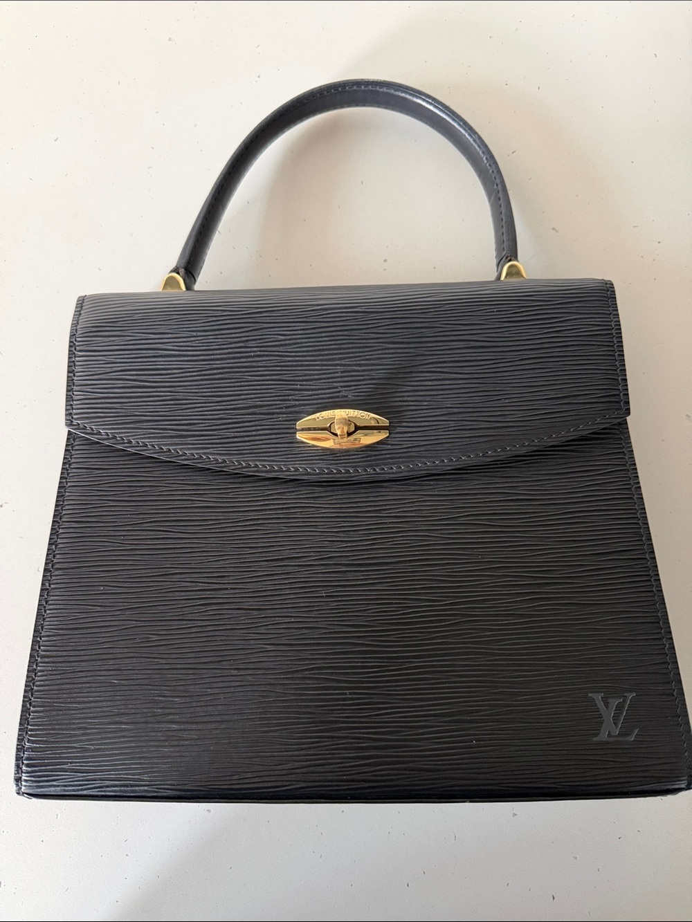 Louis Vuitton Black Epi Leather Top-Handle Satchel with Gold Hardware